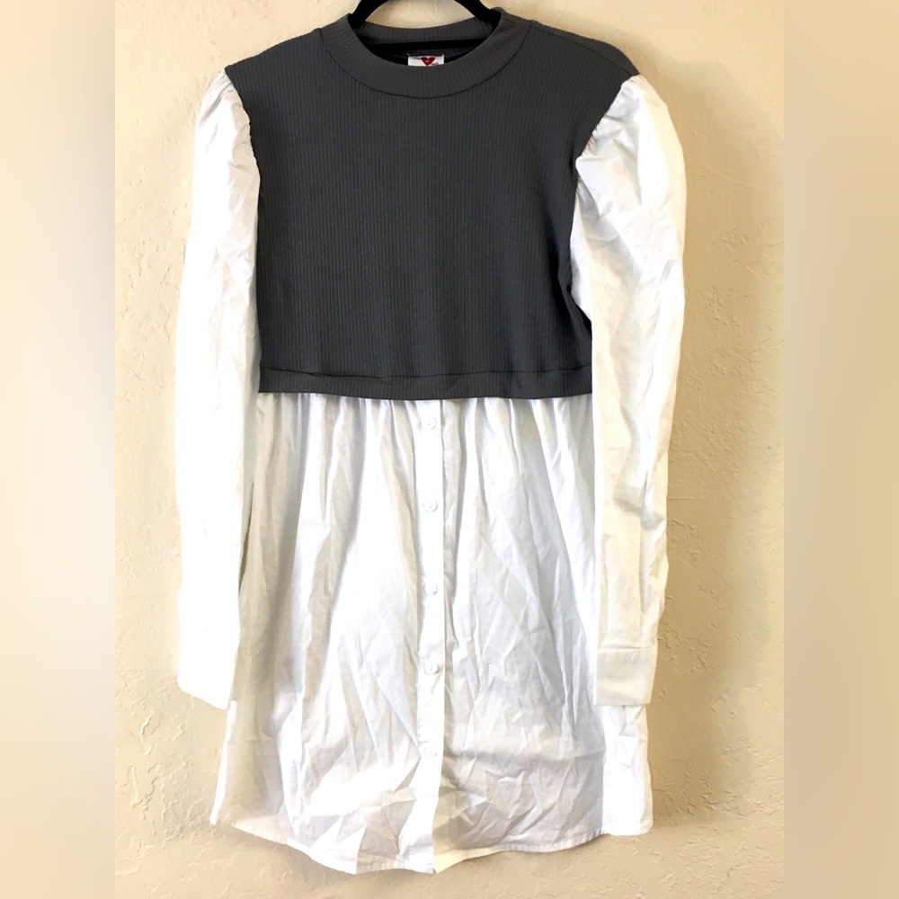 Heart & Heels Shirt Dress Size Large Gray White Tunic
